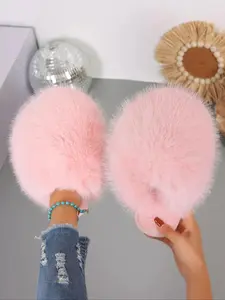 Women's Fashion Plush Home Slippers, Soft Rubber Sole, Anti-Slip Fall Winter Shoes, Cute Casual Warm Indoor Slipper, Footwear