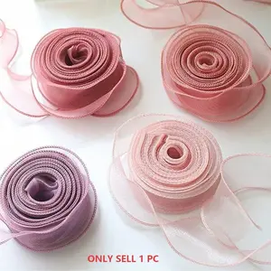 10 Yards Dusty Rose Pink Wired Chiffon Ribbon Sheer Wired Organza Ribbon for Crafts Floral Bouquets Wedding Party Valentine's Day Decorations, Glitter Trim Ribbon