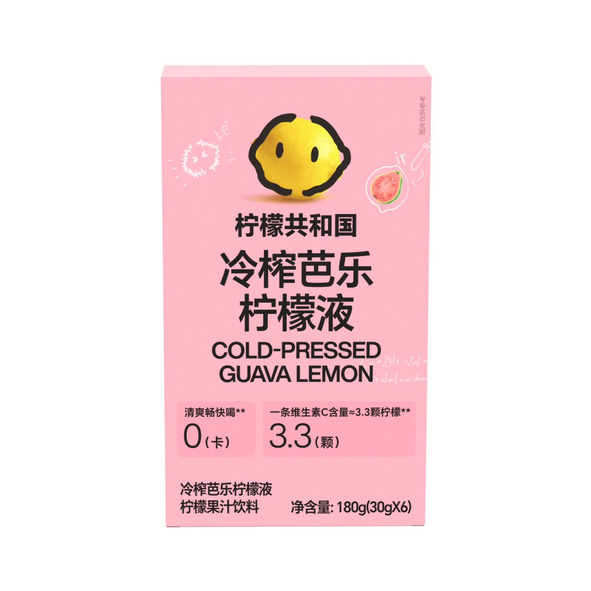 Lemon Republic Cold-Pressed Guava Lemon Juice Concentrate Packets (0 Calorie, High Vit C, 6 Sticks/Box)