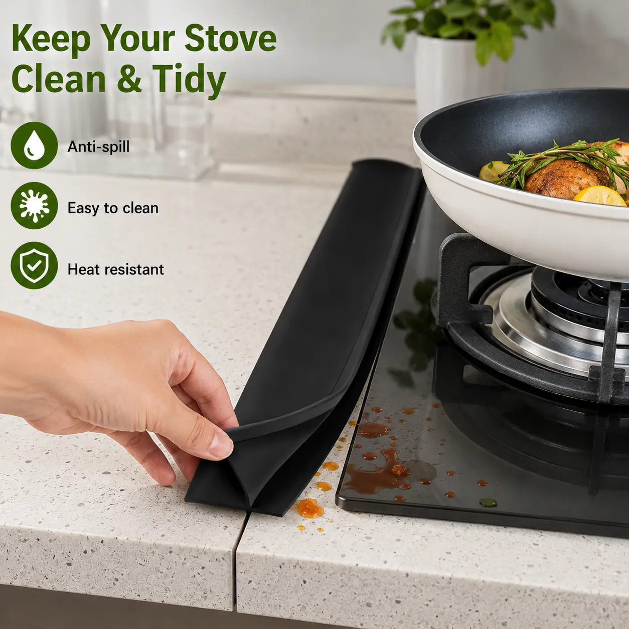 1-Count Silicone Stove Gap Strip - Smooth, Flexible, Non-slip, Cuttable Sealing Guard for Kitchen Cooktop and Countertop Seam, Kitchen Utensils Accessory, Cooking Accessories, Home Kitchen Accessory