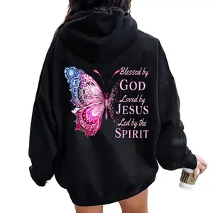 Butterfly Graphic Tee Blessed by God, Faith Hoodie,Hoodie Unisex Oversized Drawstring Hooded Cotton Sweatshirt with Front Pocket for Daily Wear Comfort Hoodie for All Genders Printed Unisex Casual Hoodie Christmas Gift