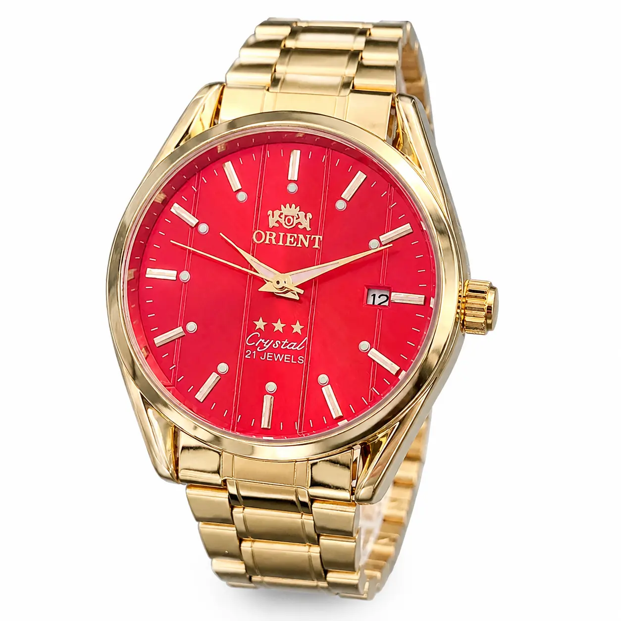 Orient Automatic Men's Mechanical Watch - Vibrant Red Textured Dial, Luminous Hour Markers, Date Window, 21-Jewel Movement, Stainless Steel Bracelet, Water-Resistant, Classic Business-Casual Self-Winding Timepiece, Premium Gentlemen's Gift