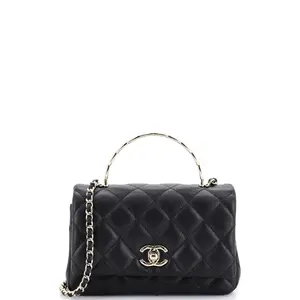 Pre-owned CHANEL Leather Top Handle Bags Coco Crush Top Handle Bag Quilted Caviar Mini by Rebag