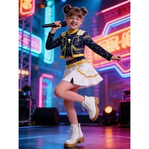Kids Sibling Outfits Sold Separately Boys Girls Short sleeve Top Shorts Set Girls 3pcs Long sleeve Jacket Skirt Turtleneck Top Stage Fashion Costumes