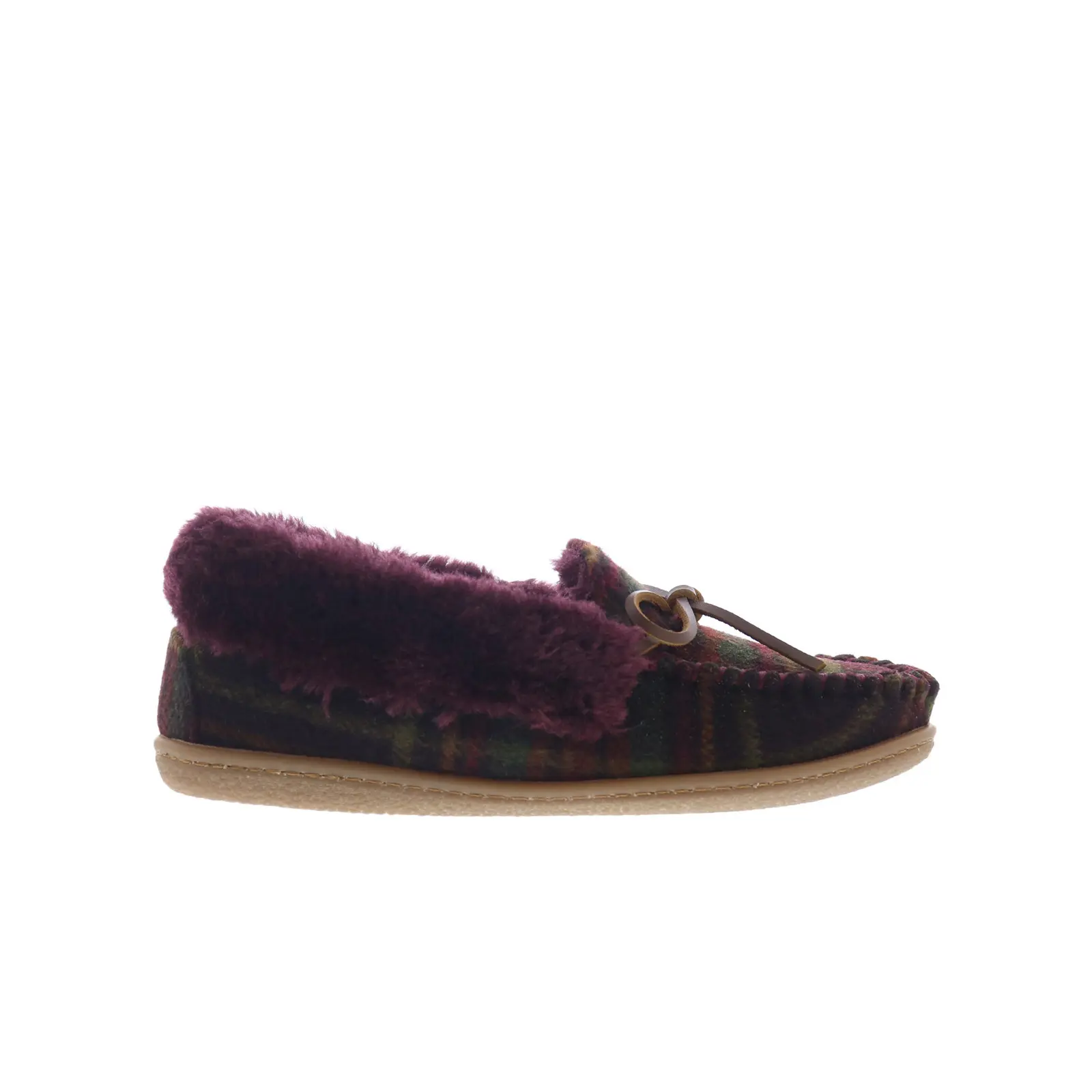 Minnetonka Camp Collar Moc 44614 Womens Red Canvas Moccasin Slippers Shoes
