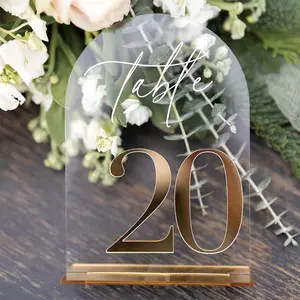 ADISEN Beautiful Wedding Reception Numbers Acrylic Table Number, Modern Simple Table Number with Holder,  Banquet Seat Card, Signs, Acrylic Desktop Decoration Clear Arch Table NumbersRestaurant Reservation Number, Wedding Decoration,