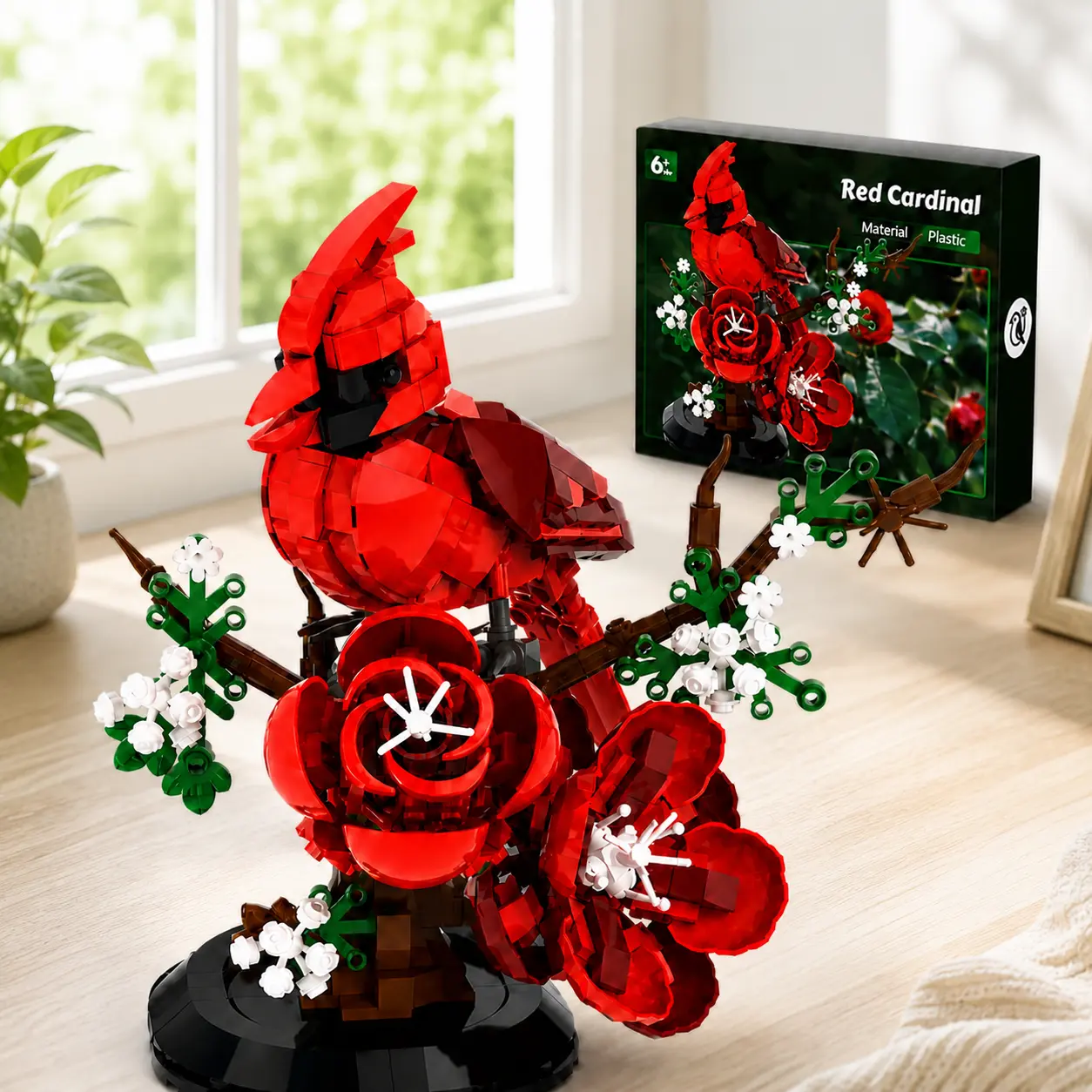 526 PCS Northern Cardinal Plastic Building Blocks Set - Red Floral Branch Display Model Kit for Bird Lovers, Unisex Nature Bricks and Minifigs (Toys & Hobbies, Classic & Novelty Building Toys)