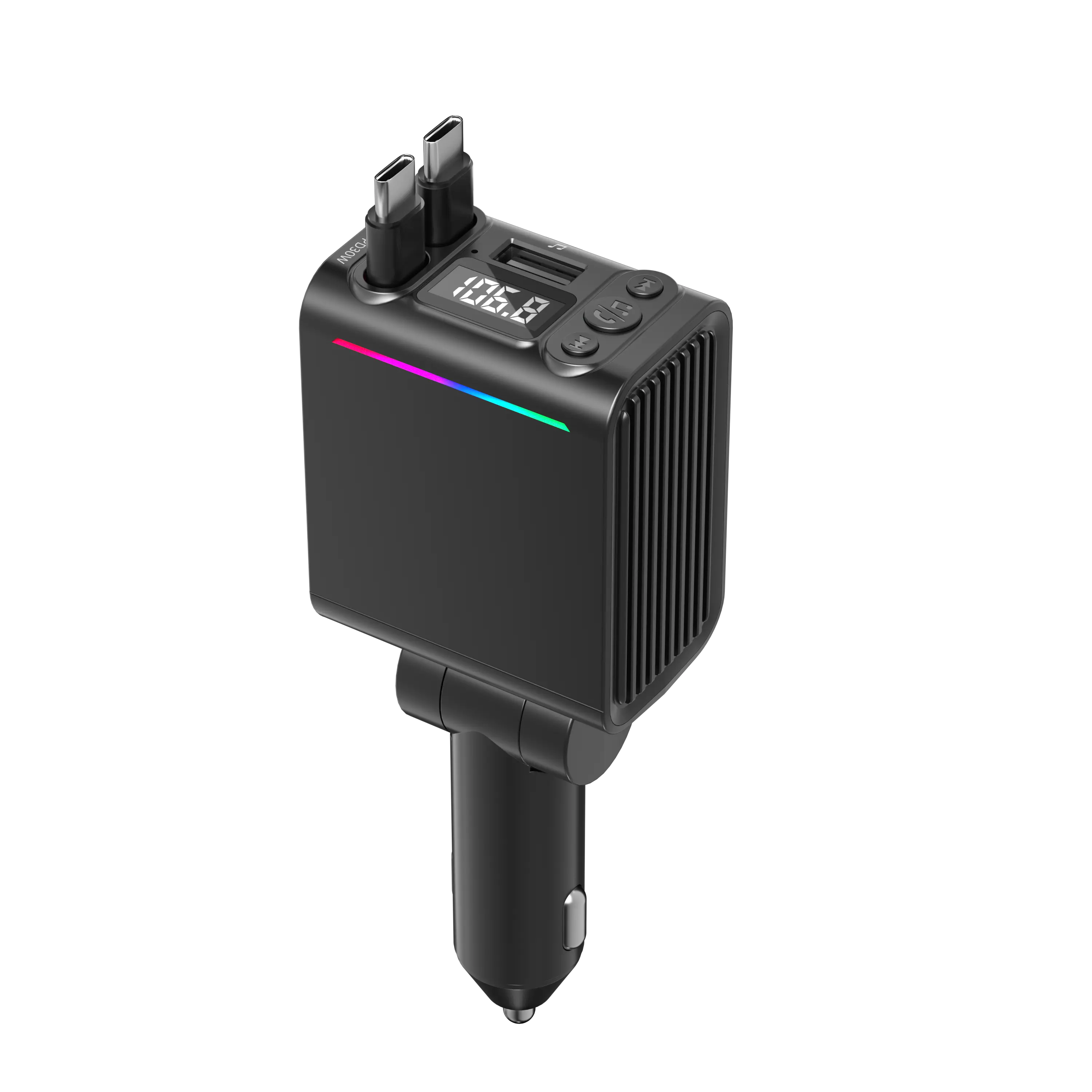 PD/QC 30W Dual Retractable Type-C for iPhone 15/16/17 & S24 |  Fast Charging | Bluetooth FM Transmitter MP3 Player