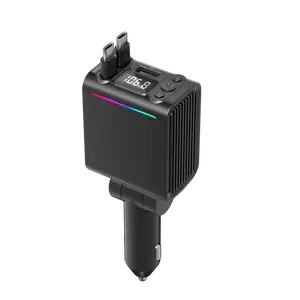 PD/QC 30W Dual Retractable Type-C for iPhone 15/16/17 & S24 |  Fast Charging | Bluetooth FM Transmitter MP3 Player