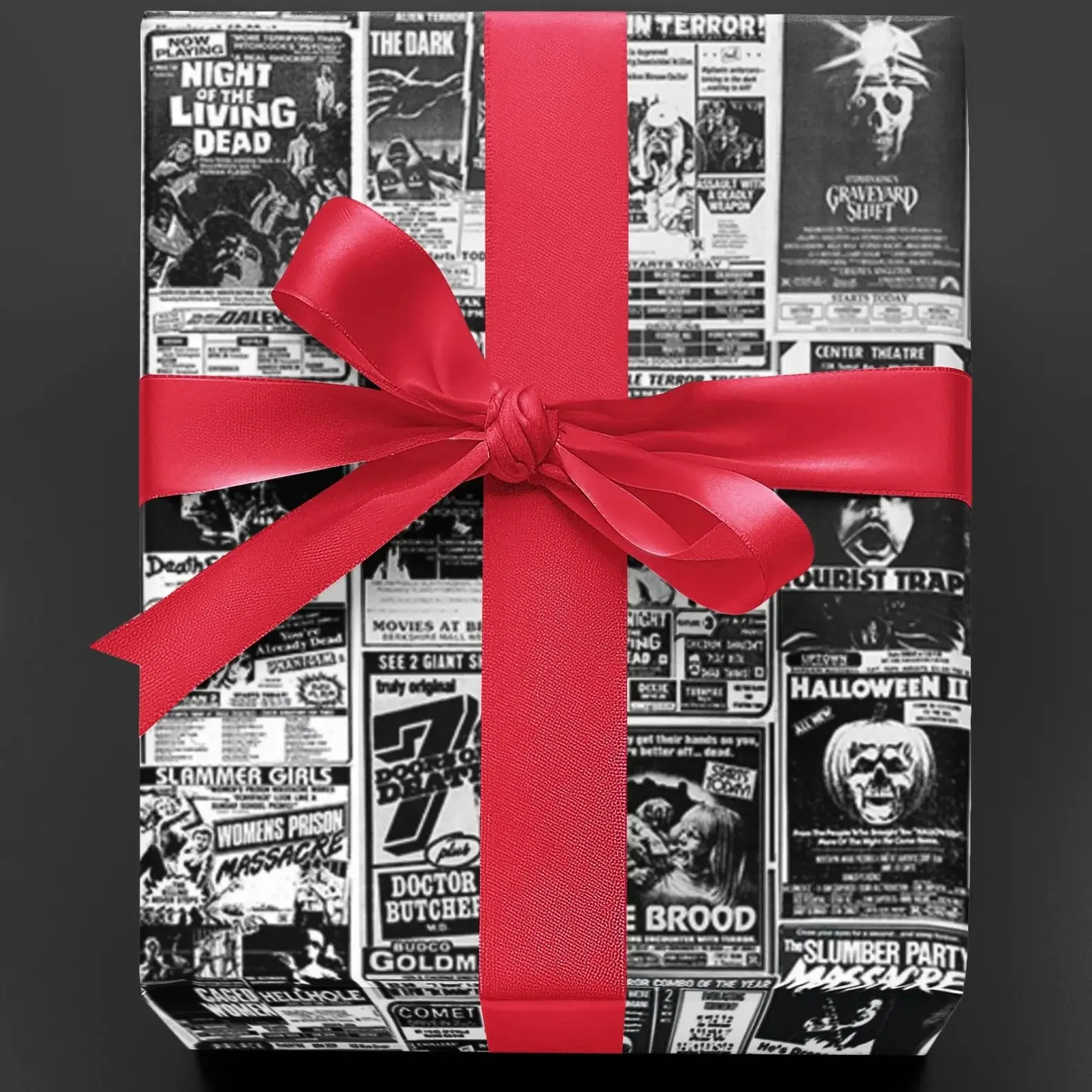 Vintage Horror Movie Wrapping Paper, Retro Monster Film Wrapping Paper, Halloween Inspired Gift Wrap, Dark Holiday Gift Wrap for Halloween Christmas Party