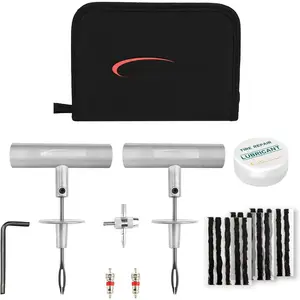 Tire Repair Kit, 24 count Professional Heavy Duty Universal  Flat Tire Repair Kit to Fix Punctures, for  , , Golf Cart, ATV, Tractor, ARB, RV, SUV, Trailer etc.(Black)