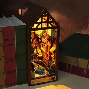 DIY Miniature Doll House Kit, Wooden Booknook Kit, 3D Puzzle with LED Lighting, DIY Reading Room Model for Bookshelf Display, Home Decor for Adults & Teens