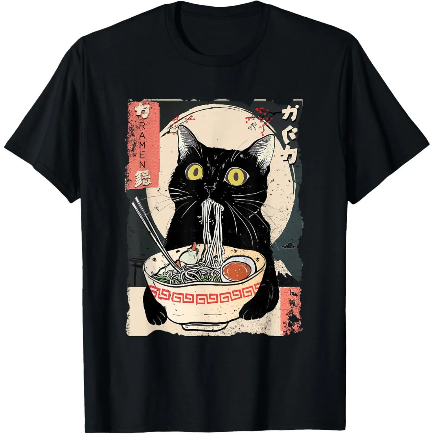 Kawaii Cat Eating Ramen Noodles Funny Anime Gift Women Man T-Shirt