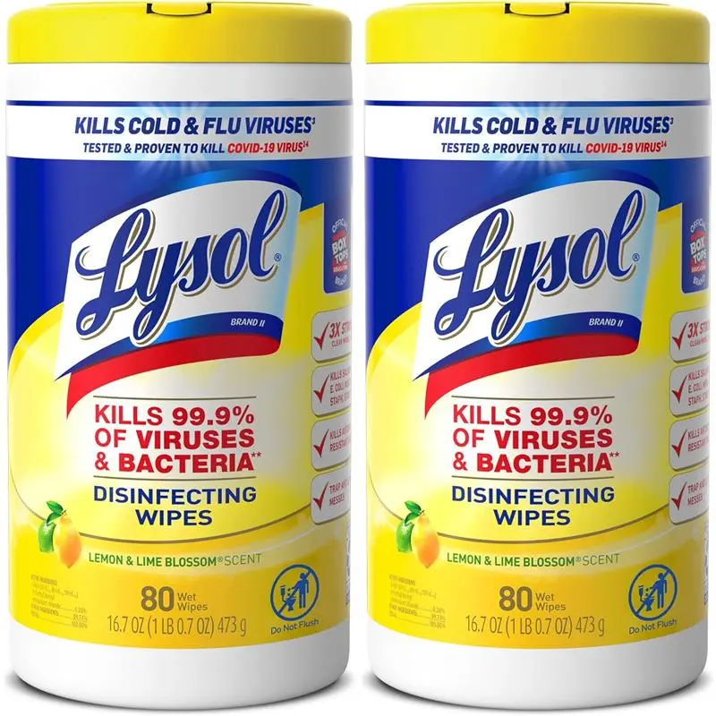 2 Pack Wipes Multi-Surface Antibacterial Cleaning Wipes For Disinfecting and Cleaning Lemon and Lime Blossom 80 Count