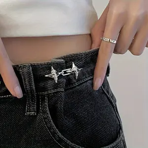 Shaped Punk Style Rhinestone Jeans Waistband Tighteners - Adjustable Metal Buckles For Perfect Fit Denim Pants In/ Silvery/ Black