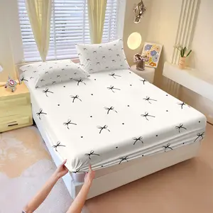 3-piece Bedding Set, Bed Sheets Set, White Background With Black Bow And Heart Print, Including Fitted Sheet And Two Unfilled Pillowcases. Simple Fresh Style, Great For Minimalist Bedroom Decor And Gifting