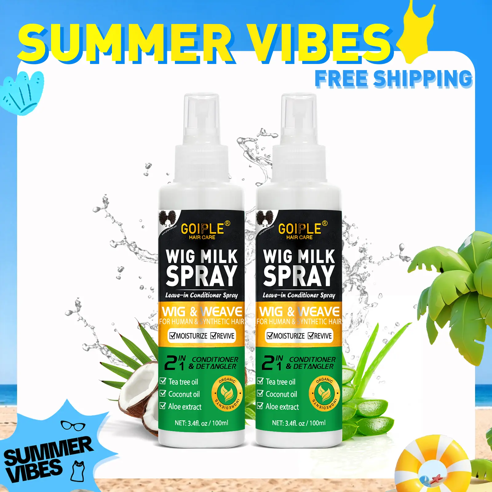 【SUMMER VIBES】Wig Milk Spray 2 in 1 Organic Leave-In Conditioner Spray for Synthetic Hair - Hydration & Replenishes Moisturizer Coconut Oil Aloe Extract,back to school