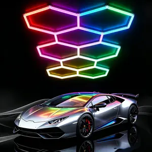 RGB 3/5/7/8/14 Hex Hexagon Lights - DIY Garage LED With Remote Control, Smart APP Lighting with Music Mode, 358 Kinds of Changes for Gym Bar Gaming Room Garage Lighting Basemen