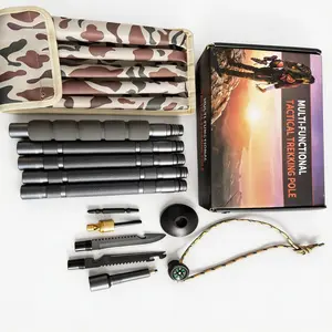 Perfect Gift Outdoor Travel Aluminum Alloy  Multi-Functional Tactical Trekking Pole | Adjustable Hiking Stick with Built-in Canvas Storage Pouch & Compass, Combination Lock, Durable Titanium Alloy, Ideal for Hiking, Camping & Outdoor Adventures,