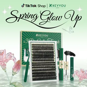 KEYYOU 3D Effect Eyelash Clusters Kit 280pcs 80D100D D Curl Individual Lashes Kit Wispy Lashes Volume Cluster Lashes Kit Natural Soft TikTok Shop SpringGlowUp