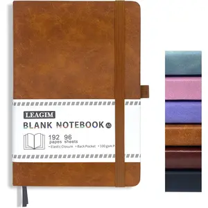 A5 Unlined Journal Notebook, 192 Pages 100 GSM Thick Sketch Book for Women Men, Hardcover Leather Unlined Journaling for Work, Notebooks for Writing, 5.8 inches x 8.5 inches Brown