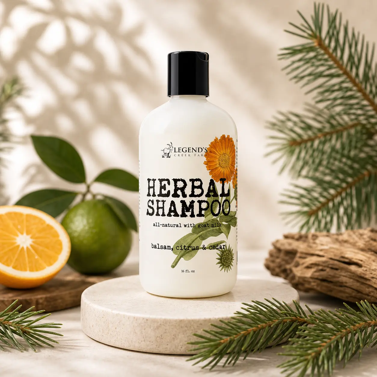 Goat Milk Haircare Shampoo with Balsam, Citrus, Cedar, Lavender, Chamomile, Flower Extracts and Refreshing Fragrance