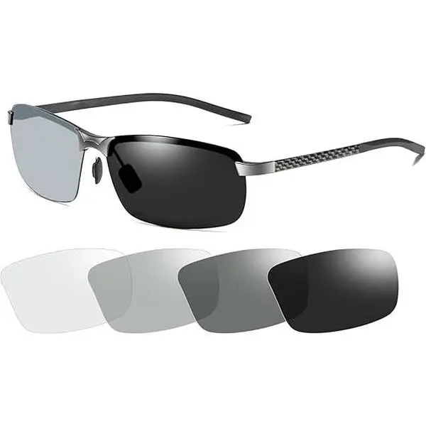 Photochromic Polarized Sunglasses for Men and Women, Trendy Sporty Lightweight Design for Day and Night Driving and Fishing, Chameleon Sunglass Change Color, Driving Fishing Sunglasses