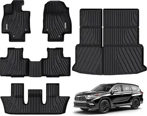YINTATECH Upgraded Floor Mats Fit for Toyota Grand Highlander 2024 2025 w/Subwoofer 7 Seat (Include Hybrid), TPE Interior Seat Back Covers and Cargo Liner Behind 3rd Row (Trunk Mat with Backrest Mat)