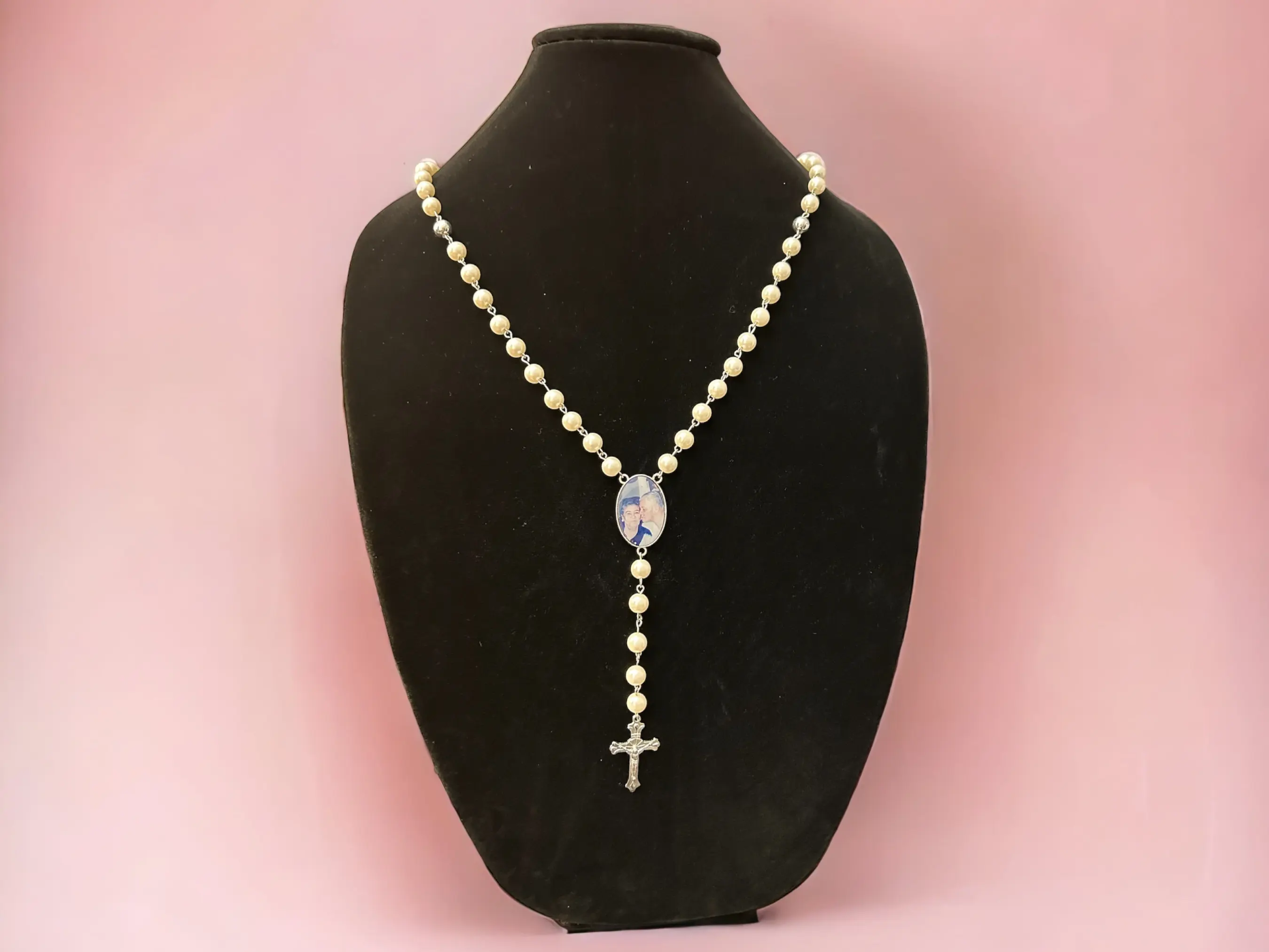 Grief Keepsake Custom Photo Rosary Bead for Bereavement and Loss
