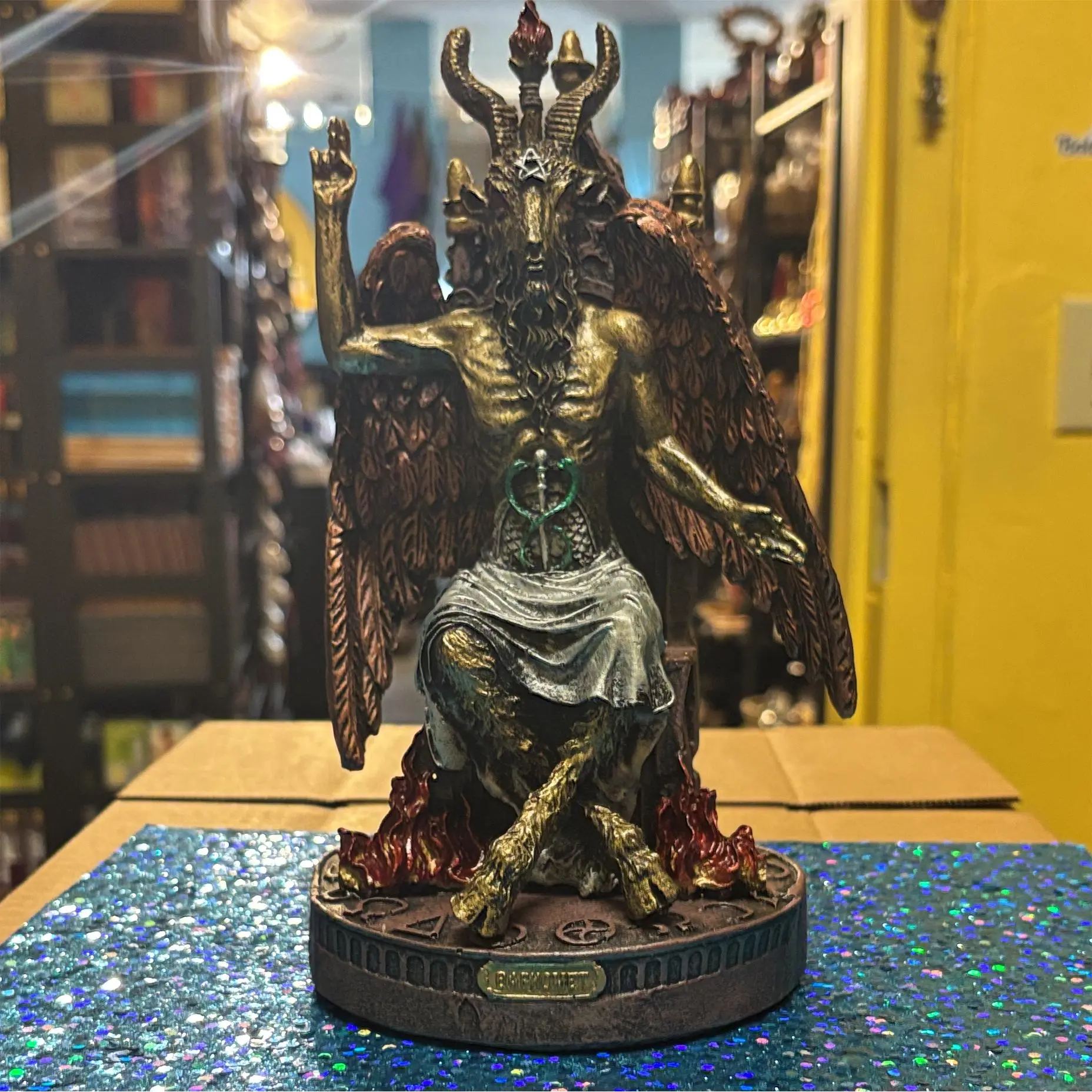 Baphomet Metal Statue - 9.5 inches Strong Ornaments with Detailed Craft, Whimsical Home Decor Figurine Made in Mexico
