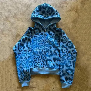 Fashionable lightweight zipper jacket, unisex hooded leopard print long sleeved coat, spring and autumn streetwear