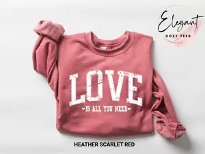 Retro Love Valentines Sweatshirt, Love All You Need Valentines Womens Sweatshirt, Valentines Day Shirt, Valentines Gift, Heart Love Shirt