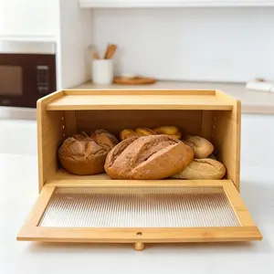 Bamboo Bread Box Food Container for Home Kitchen Storage, Ventilated Design Extends Bread Freshness, Home Organizer Bin, Food Containers