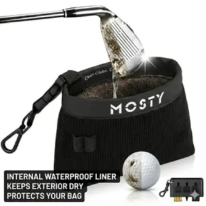 MOSTY 2-in-1 Golf Club & Ball Cleaner Bag | Waterproof Clean Face Tech | Deep Groove Cleaning Pouch with Detachable Clip, Machine Washable - Must-Have 2026 Golf Accessories