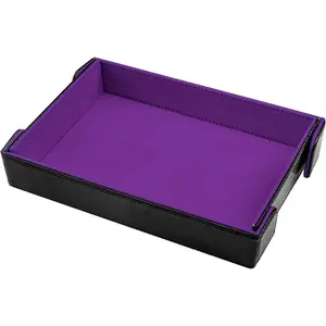 Magnetic Folding Rectangle Dice Rolling Tray PU Leather Foldable Dice Holder Dice Rolling Mat Storage Box for D&D RPG Dice Games, Violet