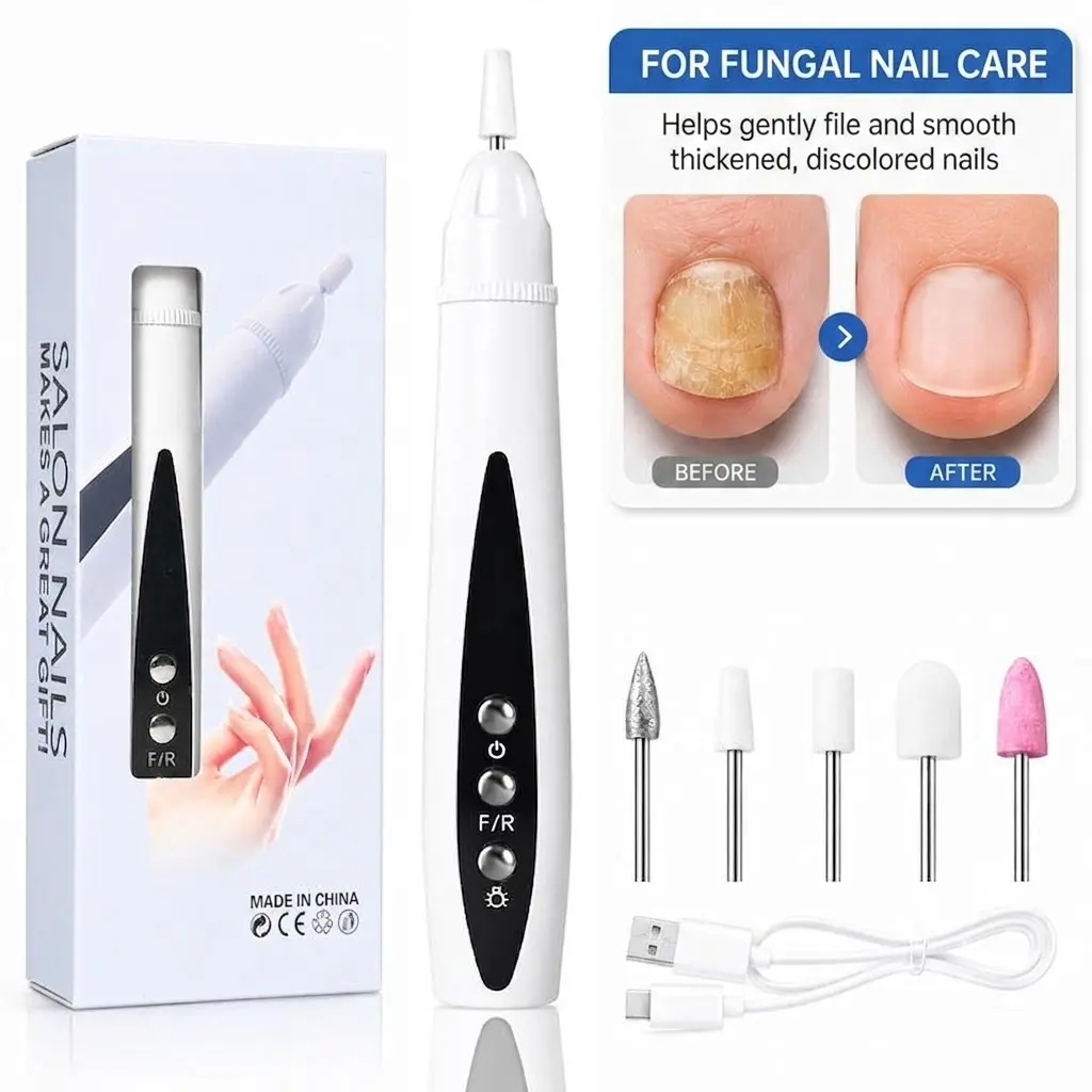 Rechargeable Nail Drill, Cordless Efiles for fungal Nails Lightweight Nail Care Tool for nail repair,Portable 5-Speed Nail Care Tool forManicure, Pedicure, Shaping, and Buffing
