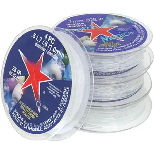 Elastic Beading Cord - Clear Color, Size Assortment: .5, .7, .8, 1mm, 25-Meter (82 ft) in Total - Easy to Knot,  & y String for Making Beaded , 4 count