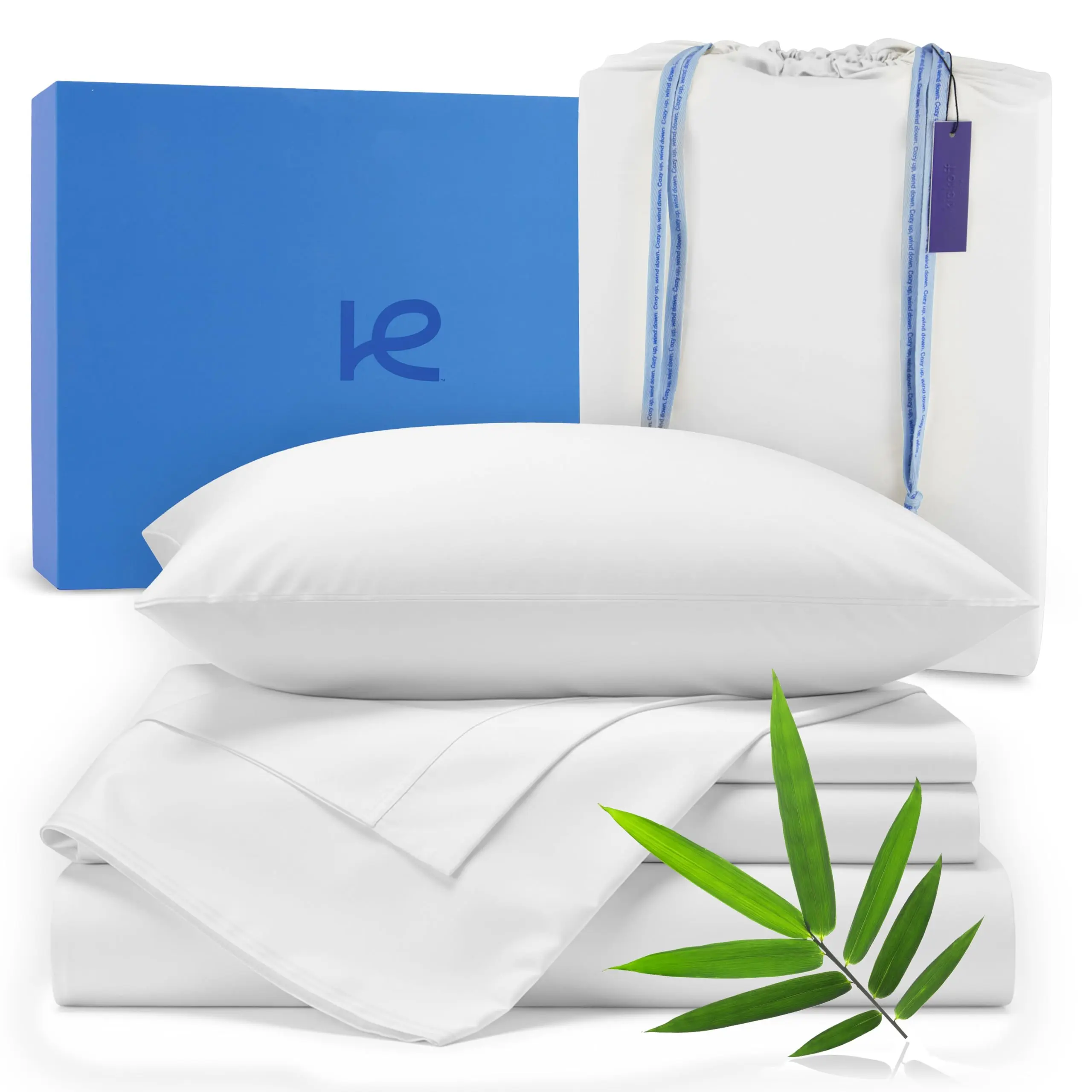 Kickoff Viscose Bamboo Sheets 100% Organic Bamboo Viscose Bed Cooling Sheets Set Cool Bedding for hot Sleepers Sheet, Flat, Fitted, Pillowcases