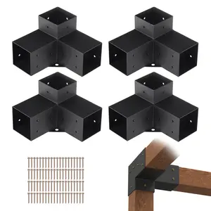 VEVOR Pergola Bracket Kit 4''x4'', TikTokShopBlackFriday, 4pcs 3-Way Heavy Duty Corner Bracket Woodworks DIY Post Base Kit, Easy Installation Wooden Beams for Gazebos, Patio Pergolas, Log Cabin Outdoor Pergola Hardware