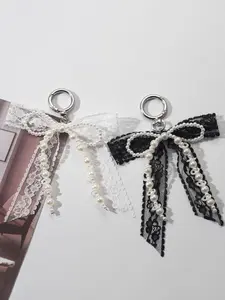 Lace Bow Simulated Pearl Pendant, Fashion High-Quality Bag Car Keychain Jewelry Charm, Cute Style, All Seasons, No Choking Hazard, Keychain For Bags