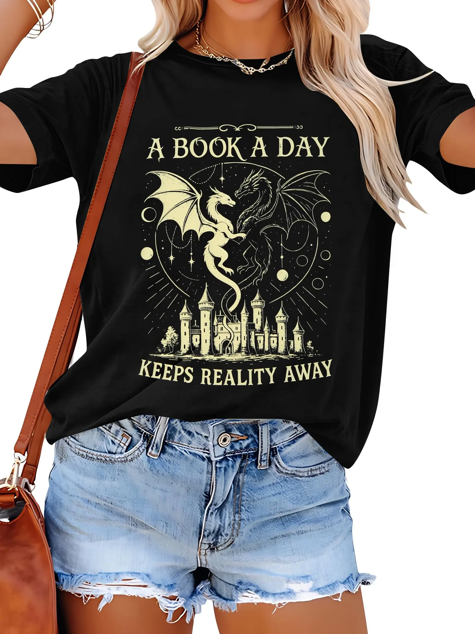 Women's Bookish Graphic Tees - Soft Crew Neck Shirts, Teacher Gifts, Cute Funny Reading Tops for Book Lovers