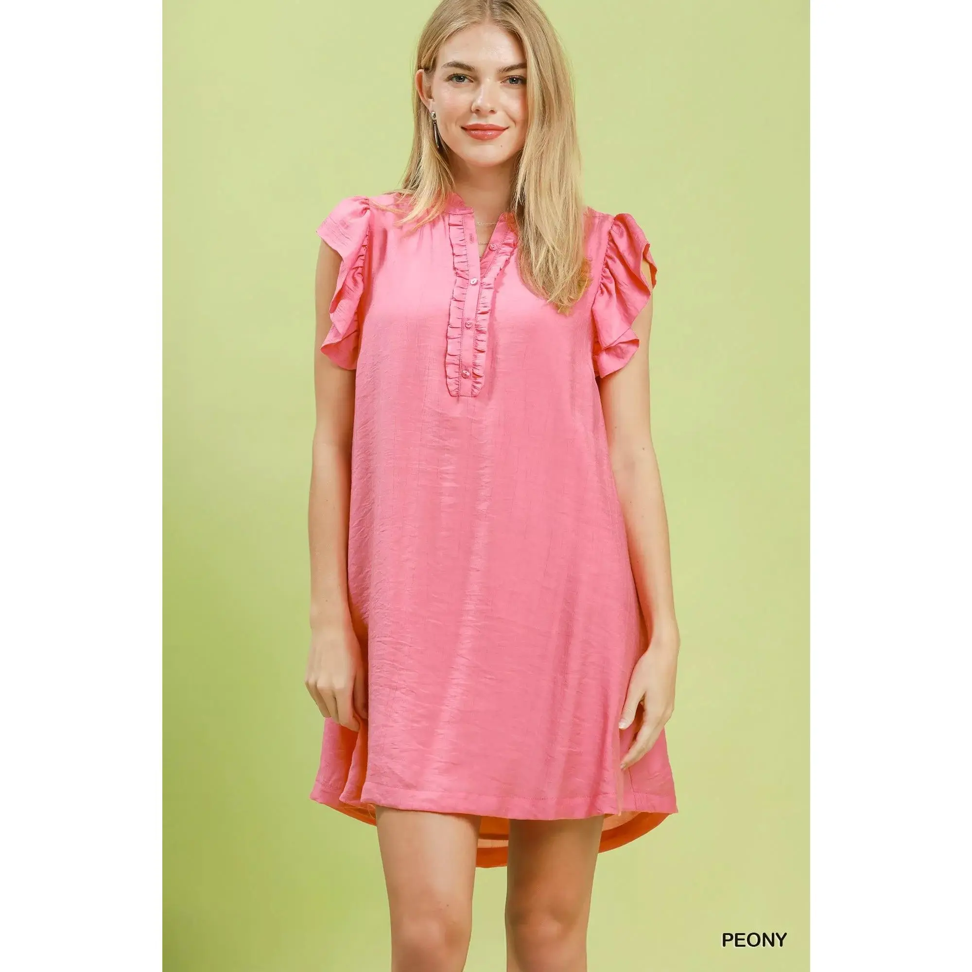 Umgee Ruffle Sleeve Henley Shift Dress