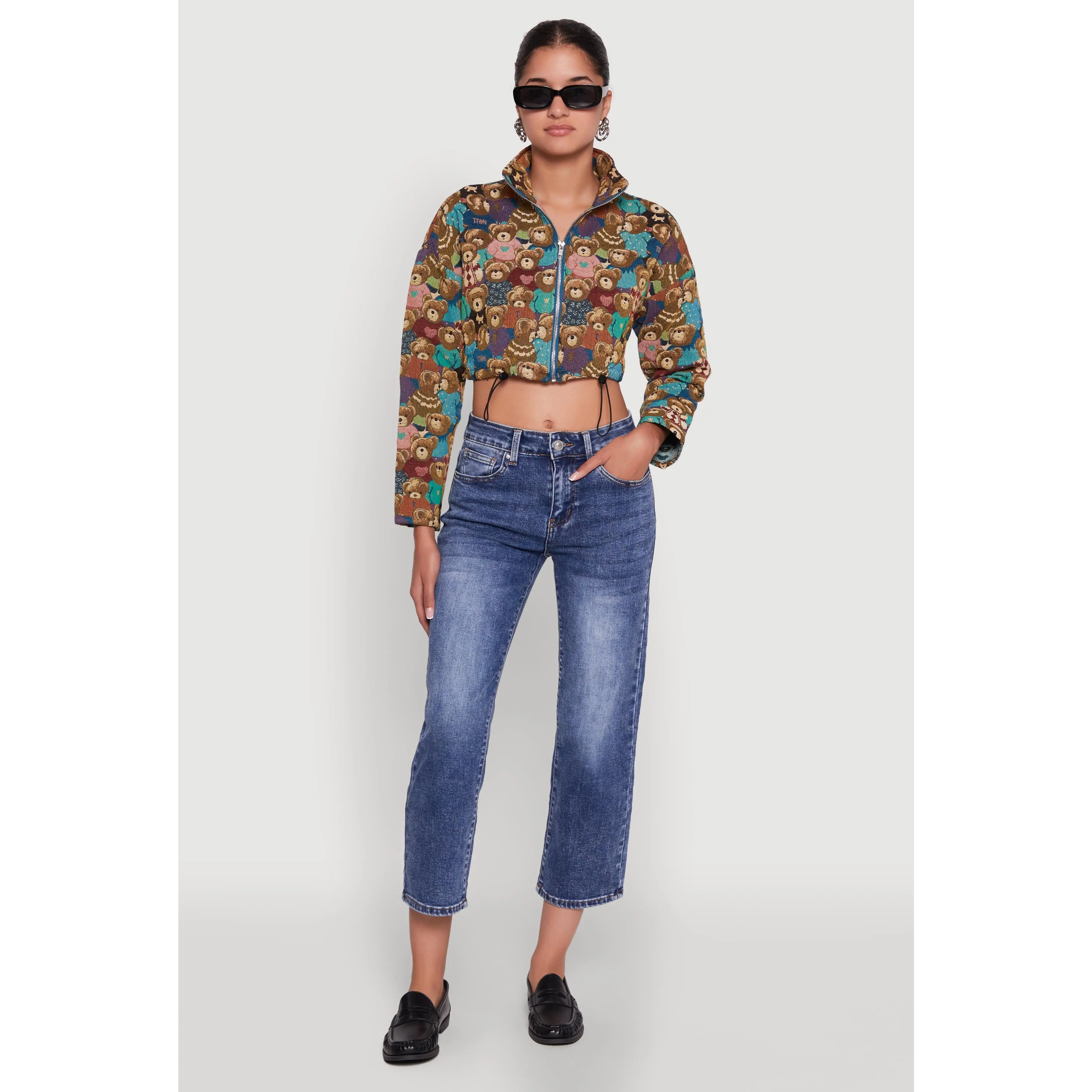 Daisy Patterned Jacquard Cropped Jacket