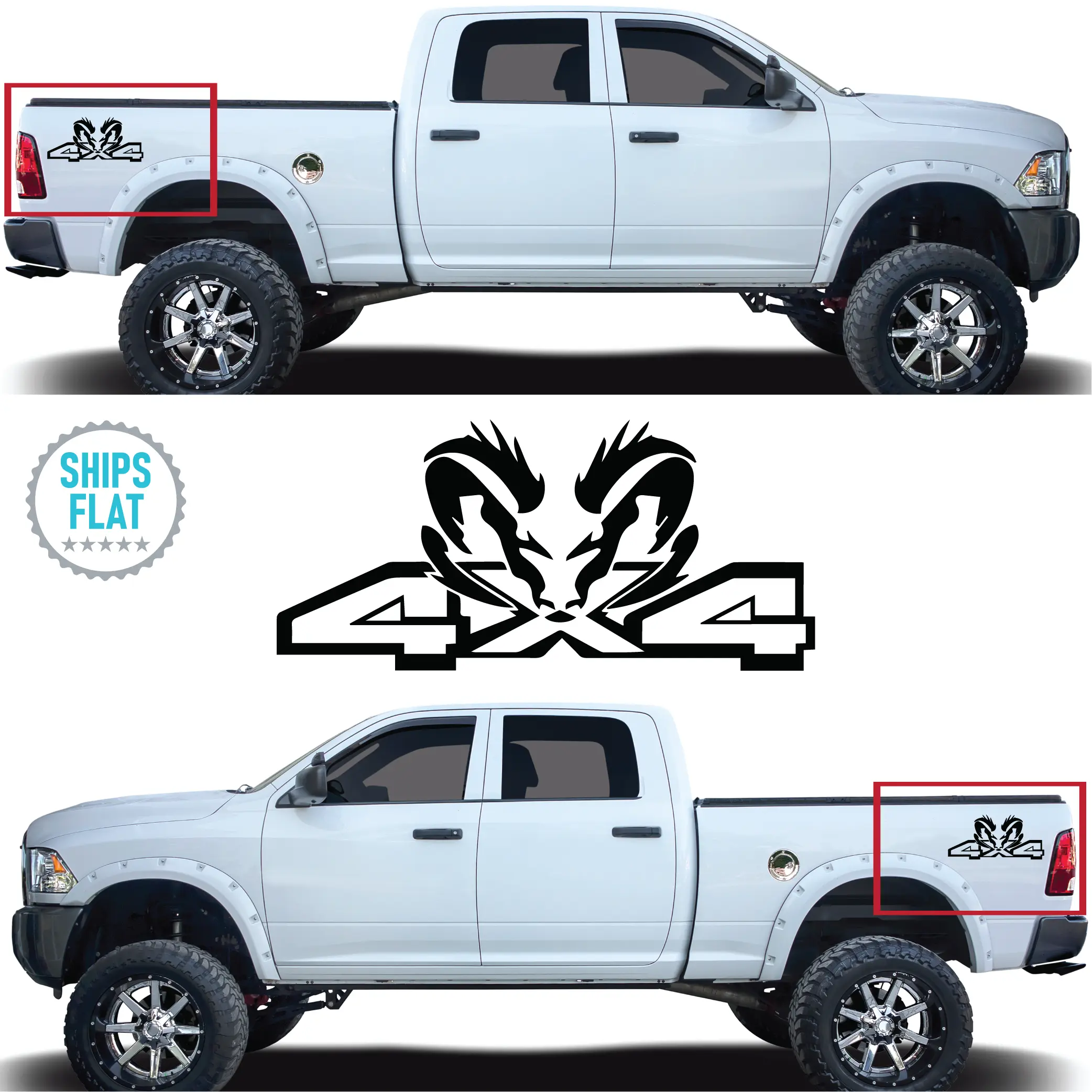 Dodge Ram 4x4 Replacement Bedside Decals | Premium Vinyl Truck Graphics | Left & Right Side Set || #22