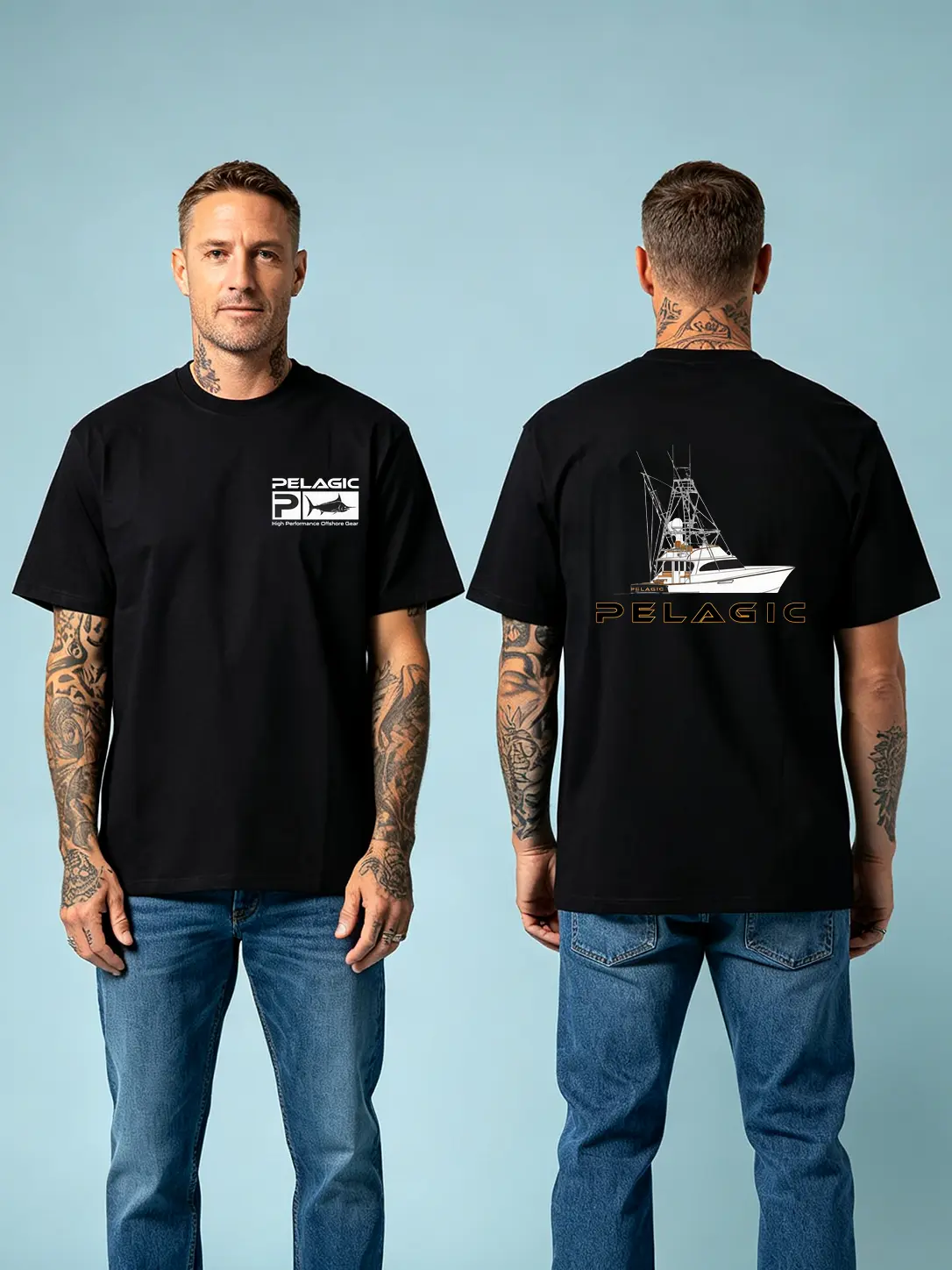 Men's 100% Cotton Pelagic Sport Fishing Boat Graphic T-Shirt - Vintage Ocean Maritime Nautical Style Streetwear Top, Birthday Garment, Print, Short, Outdoor, Classic, Shortsleeve, Casual, Round Neck, Tee, Regular Fit