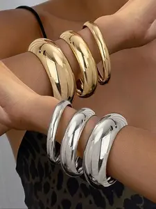 Women's Fashion Wide Chunky Bracelet Set, Elegant Old Money Style Zinc Alloy Jewelry, Stackable Bracelets for All Seasons, Perfect Gift for Daily Wear & Dates