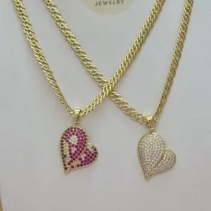 Yarigaby Jewelry Spanish Woven Chain 20 in with Heart Pendant in Gold and Pink Options
