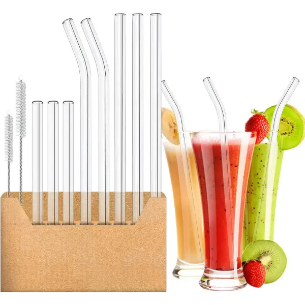 Halloween Fall Gift 10 Pack Glass Straws Drinking Reusable,Size 8.5’’x10MM,8.5’’x8MM and 6''x10MM,Glass Straws Shatter Resistant Including 6 Straight and 2 Bent with 2 Brushes,Reusable Straws for Cocktail