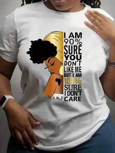 I Don't Care Print T-Shirt, Short Sleeve Casual Top for Summer & Spring, Women's Clothing