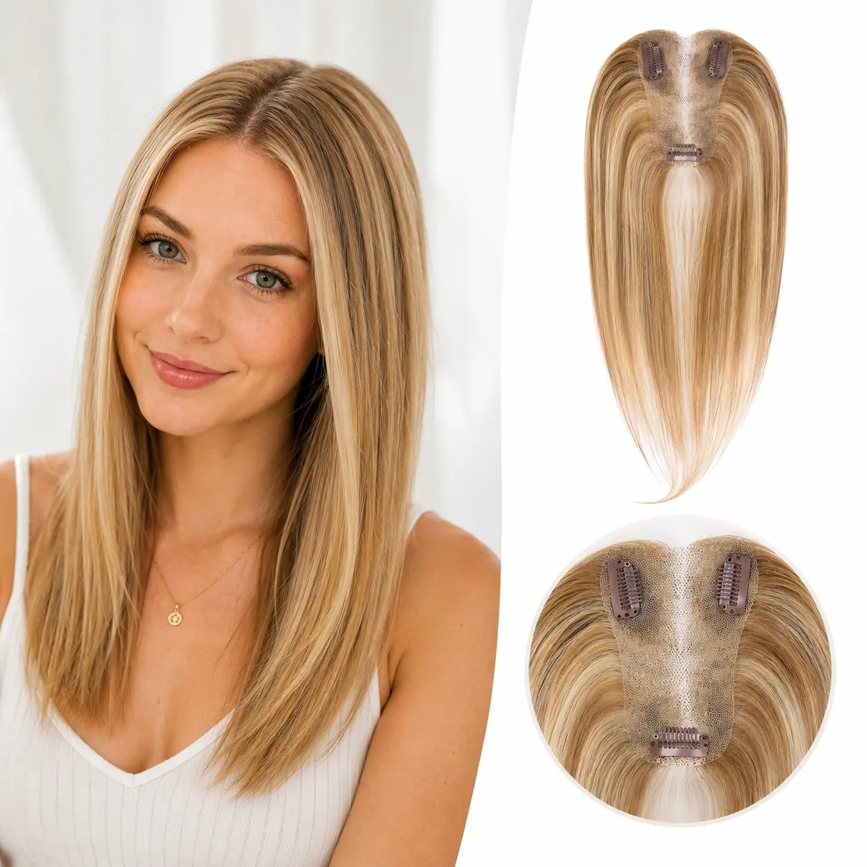 EC 27g Synthetic Topper 14 Inch – 7.5×11cm Hand-Tied Lace, No Glue Needed, Instant Root Coverage & Silhouette Lift, Breathable Comfort for Active Daily Use, Classic Versatile Style
